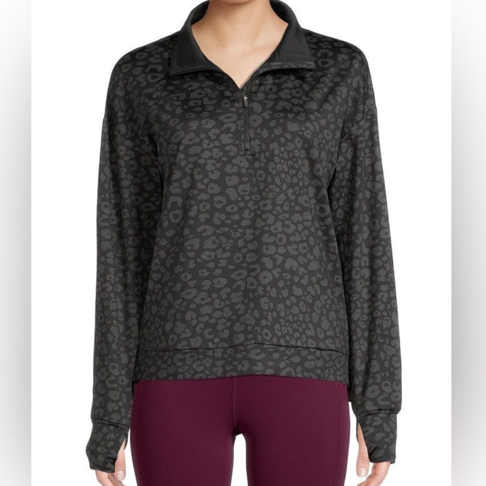 AVIA Black Leopard Zip Up Fleece